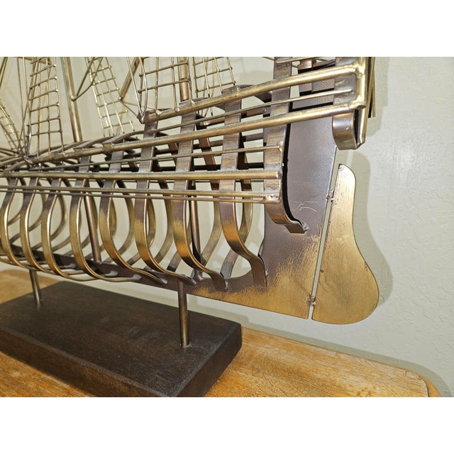 Brass Tall Ship Sculpture on Wooden Stand, Signed & Dated “C. Jere ’80” For Sale In Sacramento - Image 6 of 18