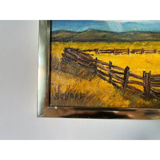 Metal 1970's Schafer Autumn Barn Landscape Oil Painting For Sale - Image 7 of 13