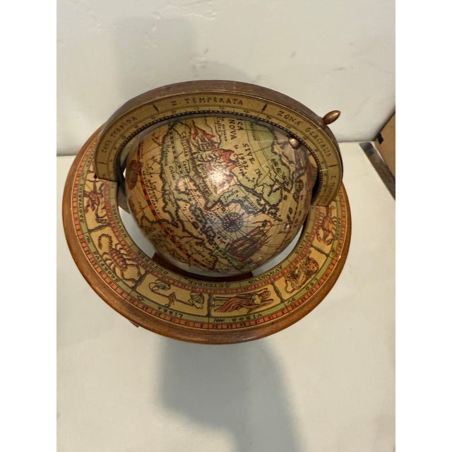 Italian Vintage Made in Italy Old World Wooden Desk Globe W/ Stand Astrology Design 11”t For Sale - Image 3 of 12