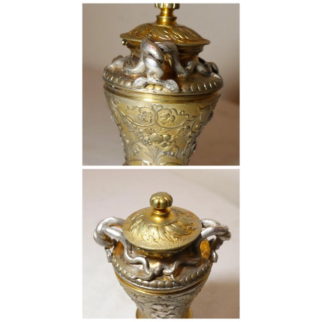 Antique 1800's Ornate Auguste Delafontaine Bronze Silver Gold Urn Pen Inkwell For Sale - Image 9 of 12