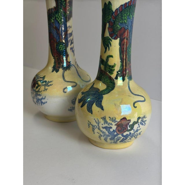 Blue Vintage Dragon Vases by Frederick Rhead for Bursley Ware, 1930s, Set of 2 For Sale - Image 8 of 11