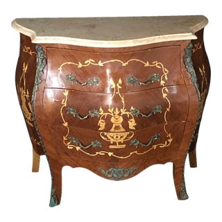 French Louis XV Side Table or Nightstand With Cream Marble Top For Sale