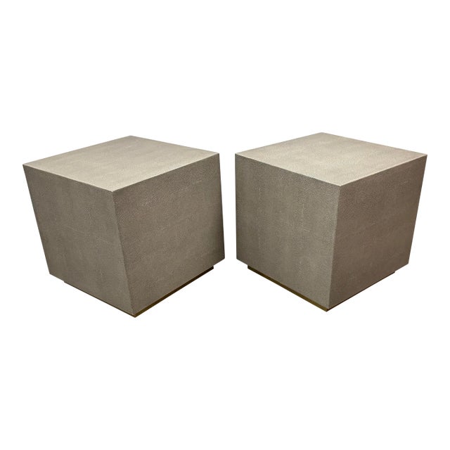 Restoration Hardware Gray Shagreen Plinth Side Tables, Pair For Sale
