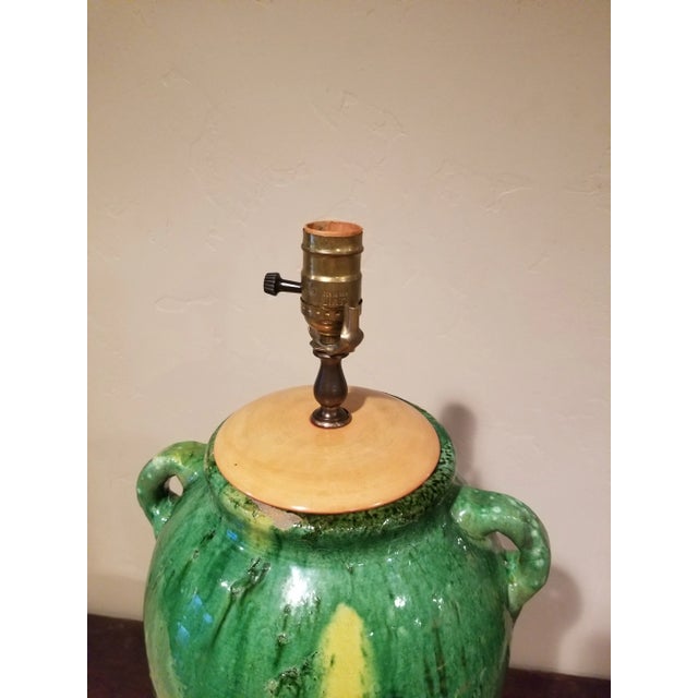 Green French Pottery Lamp For Sale - Image 9 of 12