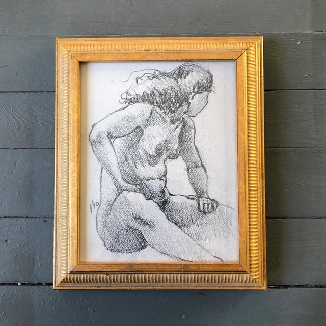 1980s Vintage Original Female Nude Charcoal Study Drawing 1980 Vintage Frame For Sale - Image 5 of 5