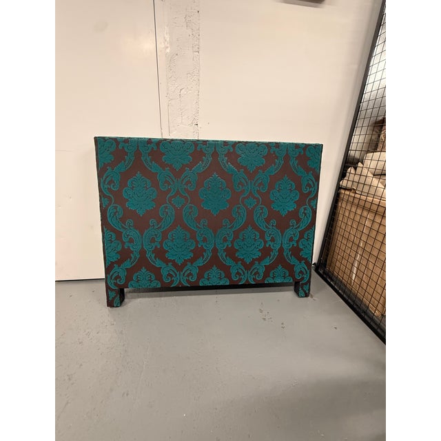 Full sized teal and brown velvet, self-welted headboard