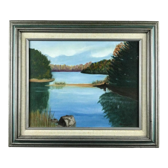 Heavily Framed Original Artisan Oil Painting of Pond in New England For Sale