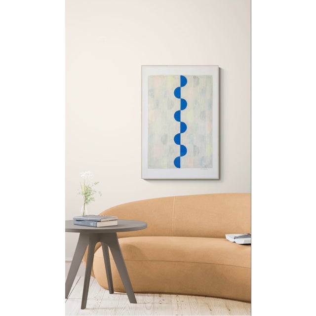 This original painting features repeating pattern of half circle shapes in various colors including lime green, peach and...