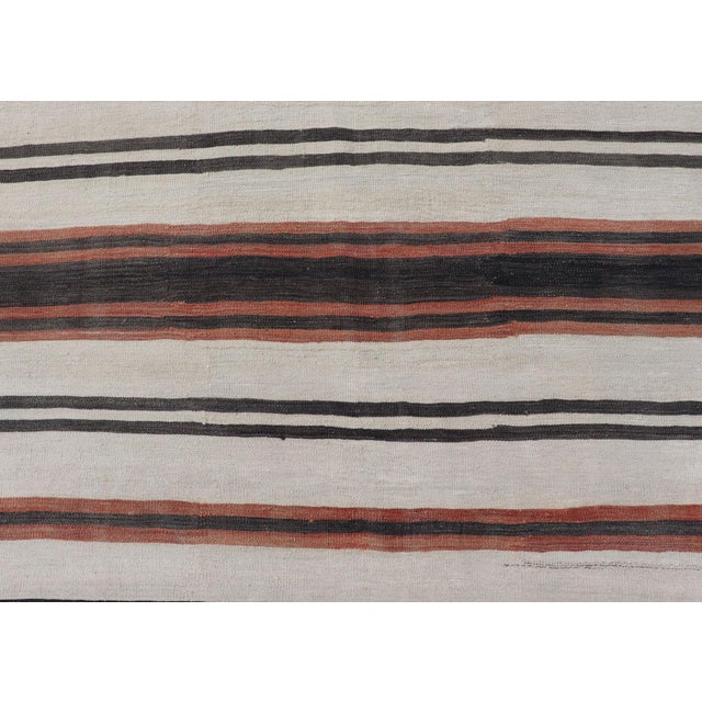 Vintage Turkish Kilim Gallery With Stripes in Cream, Brown & Soft Coral Color 5'10" X 10'11" For Sale In Atlanta - Image 6 of 12
