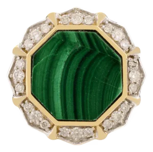 Malachite Diamond Contemporary Cocktail Ring Size 7 for Women in 14k Gold
