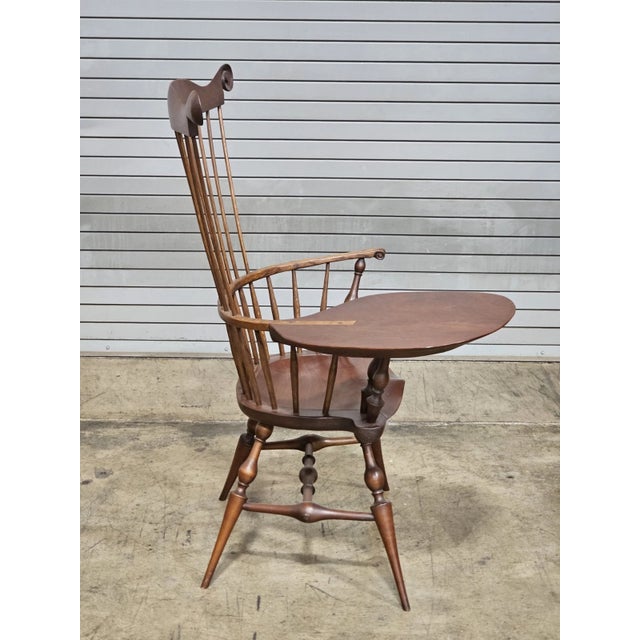 Brown Late 20th Century Windsor Style Desk Fan Back Writing Arm High Back Chair Bench Made Ohio For Sale - Image 8 of 11