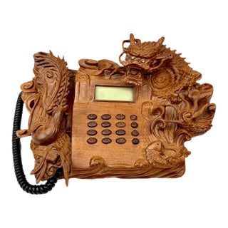 Vintage Chinese Carved Dragon Phoenix Hardwood Telephone Huanghuali Style Ruyi Motif For Sale