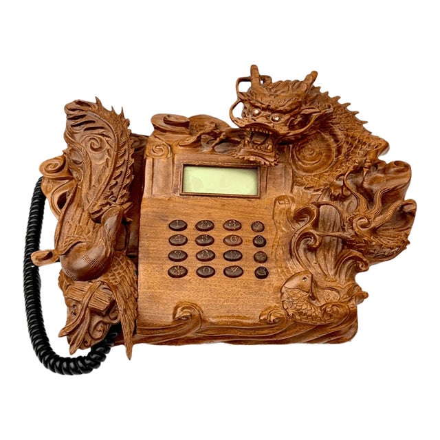 Vintage Chinese Carved Dragon Phoenix Hardwood Telephone Huanghuali Style Ruyi Motif For Sale