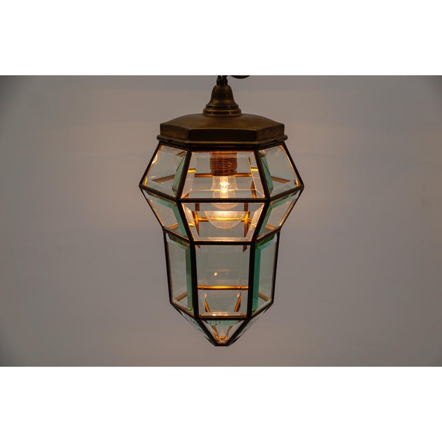 Cut Glass and Brass Pendant Light in the style of Adolf Loos, Austria, 1930s For Sale - Image 11 of 13