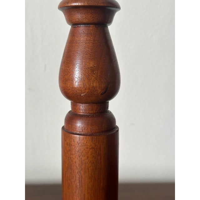 Vintage Midcentury Pair of Hand Turned Wooden Candlesticks 13” Height For Sale In Philadelphia - Image 6 of 7