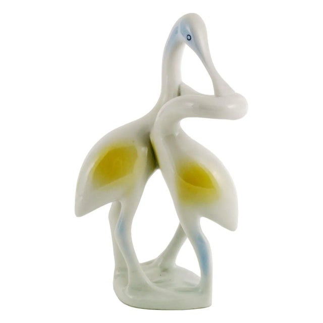 Art Deco Hungarian Porcelain Swan Couple Statuette from Holloaza, 1930s For Sale - Image 6 of 6