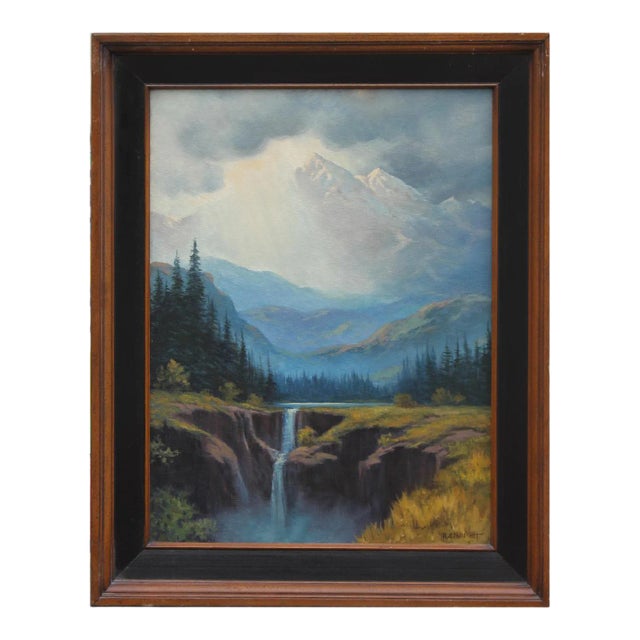 Roland D. Enright Idealized Naturalistic Mountain Landscape Oil Painting 20th Century For Sale