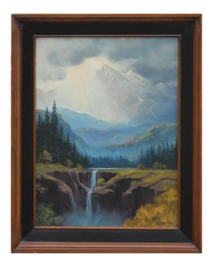 Roland D. Enright Idealized Naturalistic Mountain Landscape Oil Painting 20th Century
