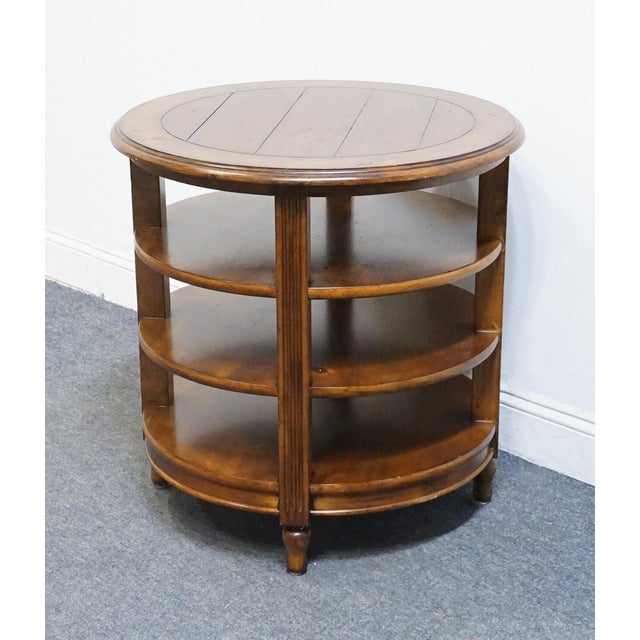 French Country Stanley Furniture Solid Knotty Pine English Country Revival 28" Round Tiered Accent End Table 534-15-12 For Sale - Image 3 of 9