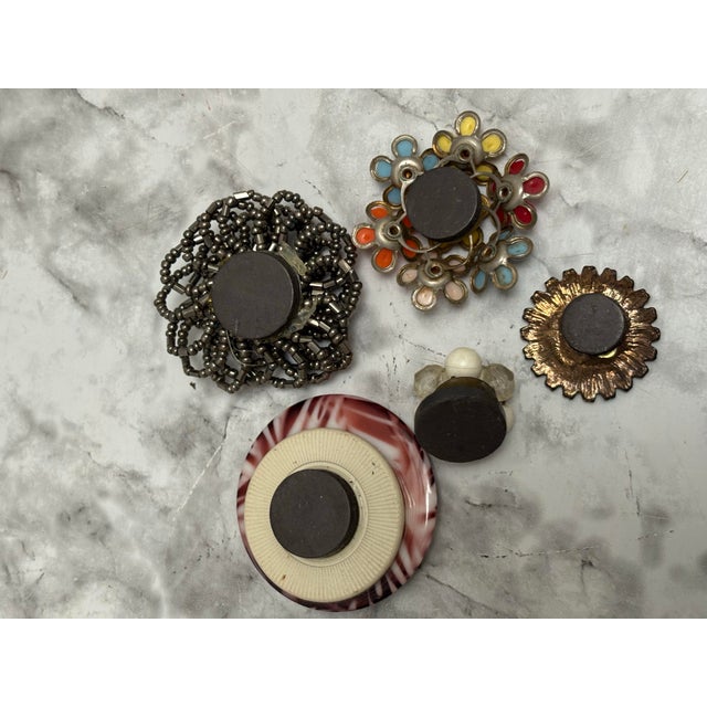 Stone Vintage Set of Five Midcentury Upcycled Jewelry Magnets For Sale - Image 7 of 7