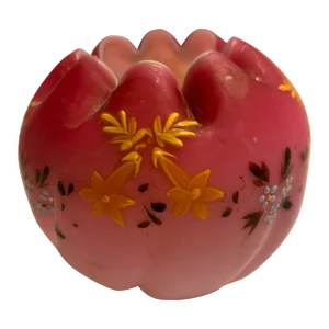 1900s Victorian Pink Rose Bowl With Lamp Work Flowers All Around