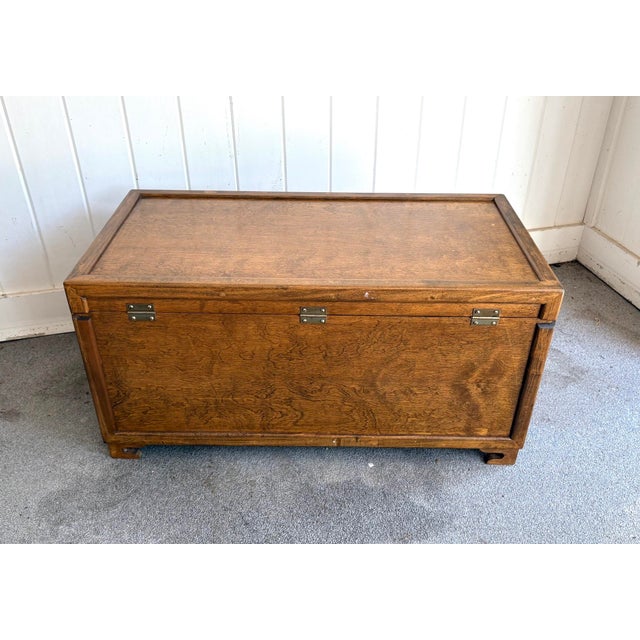 Asian Asian Style Ming-Leg Oak Hinge Top Storage Trunk For Sale - Image 3 of 5