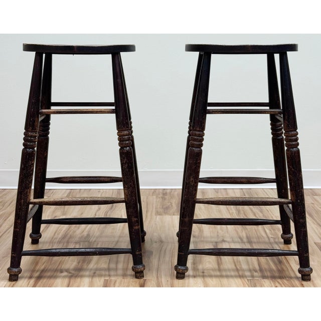 Vintage English Style Turned Wood Bar Stools, a Pair For Sale In Kansas City - Image 6 of 13