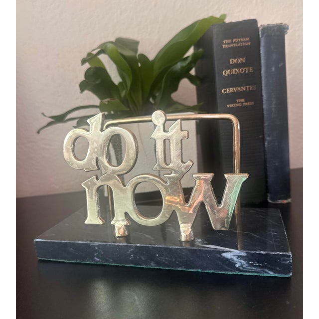 Mid-Century Modern Vintage Do It Now Marble and Brass Mail Paper Holder Desk Accessory For Sale - Image 3 of 12
