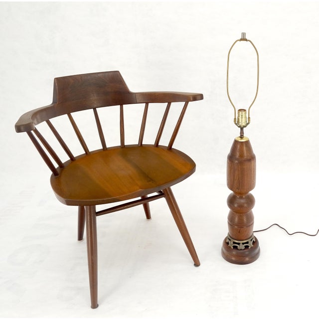Late 20th Century Large Heavy Turned Solid Teak Base Table Lamp Mid Century Modern MINT For Sale - Image 5 of 10