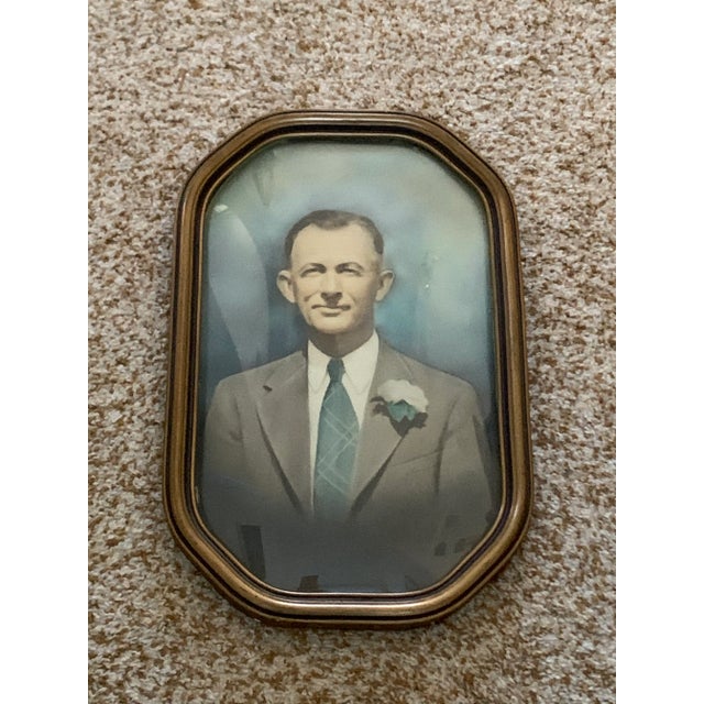 Cornflower Blue Dapper Gentlemen Vintage Midcentury Framed Portrait For Sale - Image 8 of 8