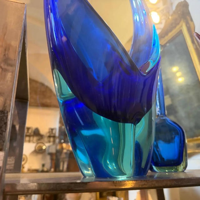 1960s Blue and Turquoise Heavy Murano Glass Huge Centerpiece by Flavio Poli For Sale - Image 15 of 18