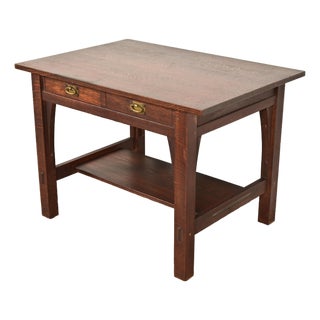 Gustav Stickley Mission Oak Arts & Crafts Writing Desk or Library Table, Circa 1910 For Sale