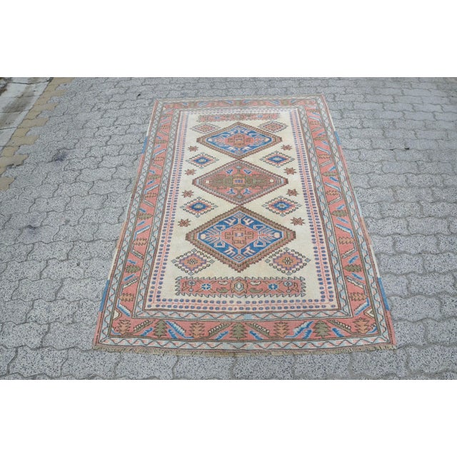 Oushak Geometric Vintage Area Rug For Sale - Image 11 of 11