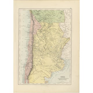 Antique Map of Chile, Argentina and Bolivia from Bartholomew, 1884 For Sale