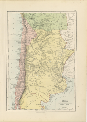 Antique Map of Chile, Argentina and Bolivia from Bartholomew, 1884