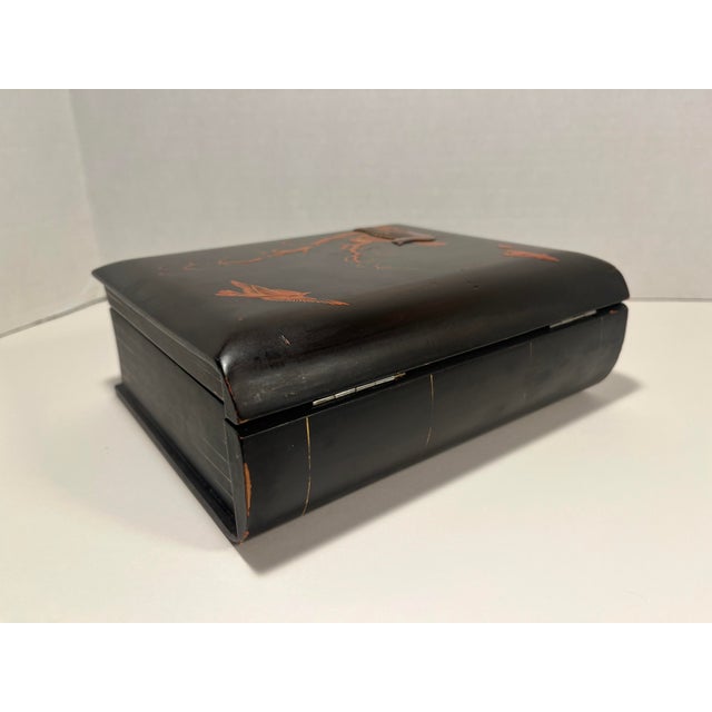 Antique Meiji Period Japanese Handmade Wood With Metal Inlay Lacquer Box For Sale In Los Angeles - Image 6 of 10