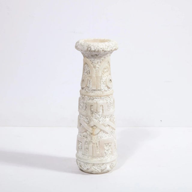 Mid-Century Modern Mid-Century Primitivist Marble Vase With Relief Carved Geometric Detailing in Marble For Sale - Image 3 of 13