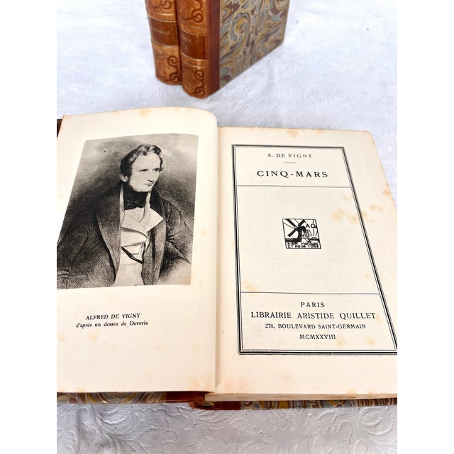 Antique French 1928 Leather Bound Books - Set of 3 For Sale - Image 10 of 13