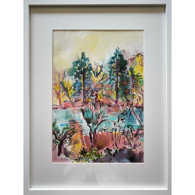 Blue Linda Clerget, Lake Saint Mandé, Watercolor on Paper, Framed For Sale - Image 8 of 8