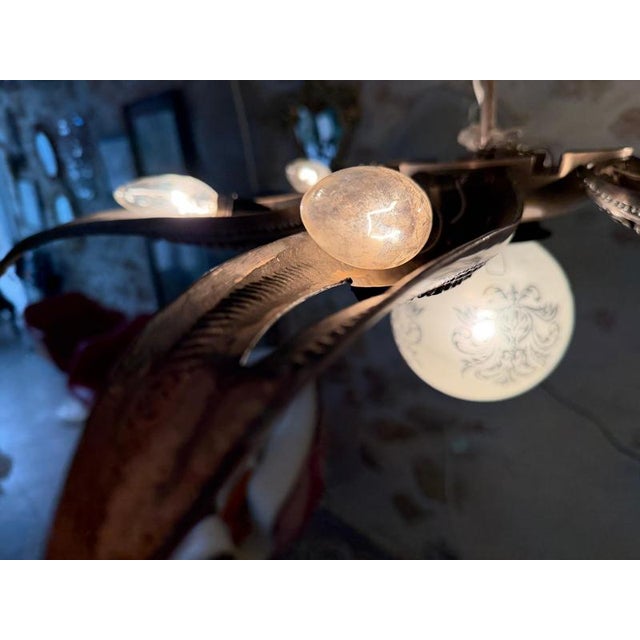 Metal French Art Deco Gilt Bronze and Glass Starburst Pendant Light, 1935 For Sale - Image 7 of 10