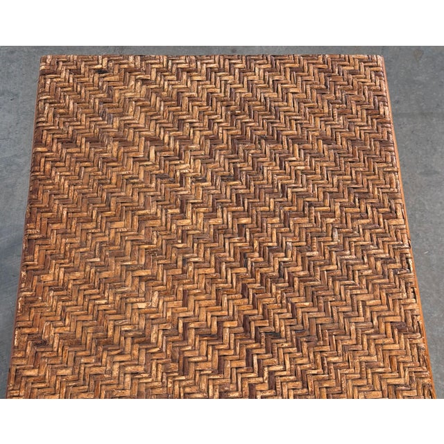 Black Vintage Woven Herringbone Rattan Top and Wrought Iron Folding Coffee Table For Sale - Image 8 of 10