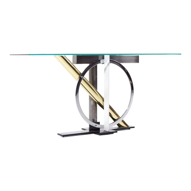 Kaizo Oto for Design Institute of America Postmodern Steel and Brass Console Table For Sale