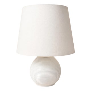 Vintage White Ceramic Lamp with Original Woven Silk Cord, 1960s For Sale