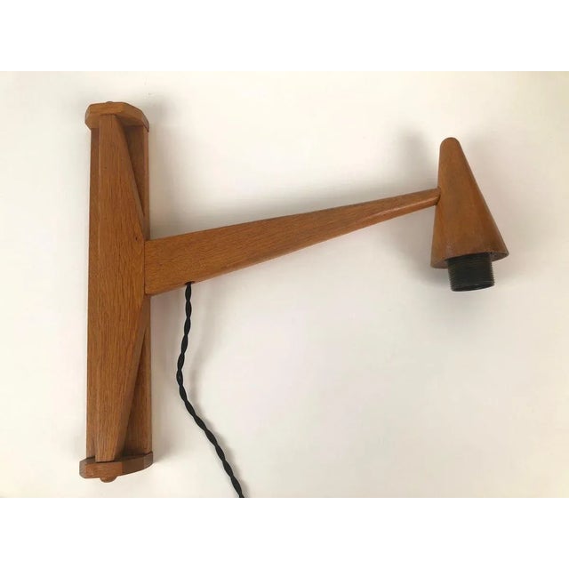 Mid-Century Wooden Wall-Mounted & Rotatable Lamp with Shade in Andrew Martin Linen, 1950s For Sale - Image 11 of 15