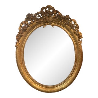 19th C. French Louis XV Oval Giltwood Mirror For Sale