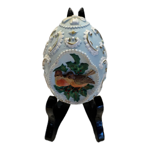 Vintage Hand-Painted Chalkware Egg With Robin Bird Motif
