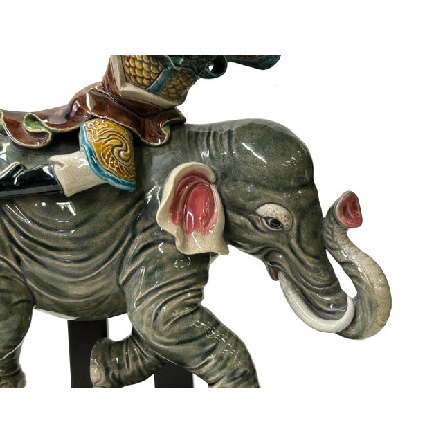Chinese Vintage Color Ceramic Warrior Riding Elephant Figure Display Art For Sale In San Francisco - Image 6 of 8