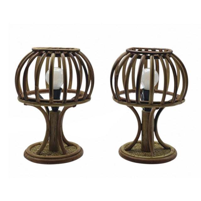 Bamboo and Rattan Table Lamps in the style of Louis Sognot, Italy, 1960s, Set of 2 For Sale - Image 11 of 11