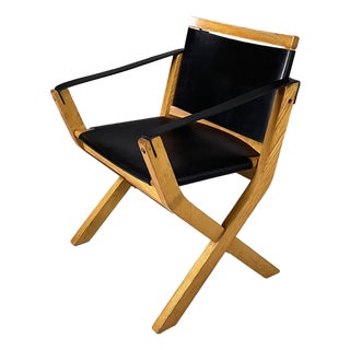 Italian Kiu Armchair in Wood and Black Leather from Luxoritalia, 2010s For Sale