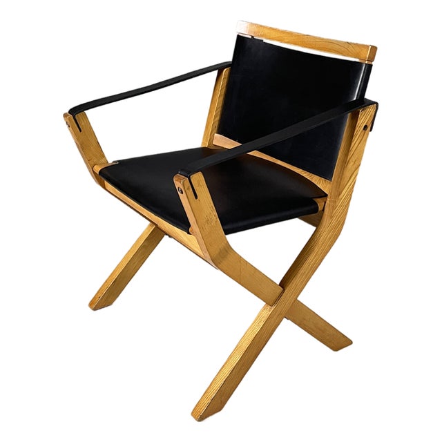 Italian Kiu Armchair in Wood and Black Leather from Luxoritalia, 2010s For Sale